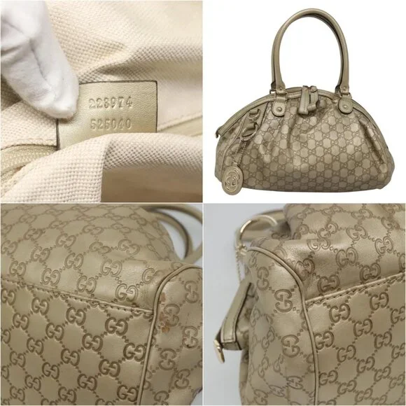 GUCCI GG Canvas Guccissima Tote Bag Leather 2way Gold Tone 223974 Auth BA1506